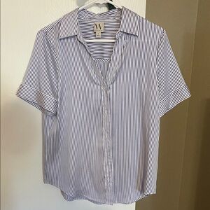 Worthington Women's Blue and White Striped Button Down Shirt